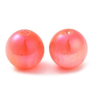 Iridescent Opaque Resin Beads, Candy Beads, Round, Orange Red, 10x9.5mm, Hole: 1.8mm(RESI-Z015-01B-03)