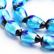 Handmade Silver Foil Glass Teardrop Beads, Blue, 17x12mm, Hole: 2mm(X-FOIL-I007-02B)