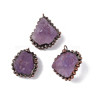 Natural Amethyst Pendants, Nuggets Charms with Red Copper Plated Brass Chains, Lead Free & Cadmium Free, 31~42x23~35x12~23mm, Hole: 4mm(G-F739-09R-02)