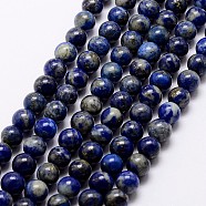 Natural Lapis Lazuli Beads Strands, Round, 8mm, Hole: 1mm, about 48pcs/strand, 15.5 inch(39cm)(X-G-A163-07-8mm)