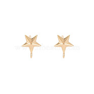Brass Stud Earring Findings, Nickel Free, Pentagram, Real 18K Gold Plated, 9x7mm, Hole: 1mm, Pin: 0.6mm(KK-S364-154)