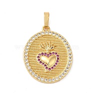 Rack Plating Brass Micro Pave Clear Cubic Zirconia Pendants, Long-Lasting Plated, Lead Free & Cadmium Free, Oval with Heart Charms, Real 18K Gold Plated, 25.7x20.5x2.8mm, Hole: 6x3.2mm(KK-K377-22G)