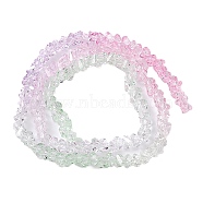 Transparent Baking Paint Glass Bead Strands, Segmented Multi-color Beads, Triangle, Orchid, 4.5x4x3.5mm, Hole: 1mm, about 134~137pcs/strand, 13.27~13.39''(33.7~34cm)(GLAA-YW0003-17D)