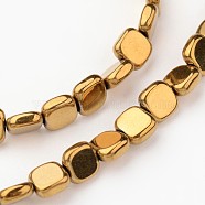 Electroplate Non-magnetic Synthetic Hematite Beads Strands, Flat Round, Smooth, Golden Plated, 6x6x2mm, Hole: 1mm, about 70pcs/strand, 16 inch(G-I175-30C)