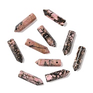 Natural Rhodonite Pointed Pendants, Faceted, Bullet, 30~33x8~9mm, Hole: 1.4~1.6mm(G-D460-01S)