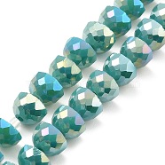 AB Color Plate Glass Beads Strands, Opaque Color, Faceted Half Round, Teal, 7~7.5x5mm, Hole: 1mm, about 80pcs/strand, 20.87''~21.26''(53~54cm)(EGLA-P051-02A-B04)
