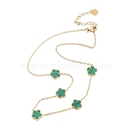 Golden 304 Stainless Steel Necklace, Resin Flower Necklaces, Green, 15.67~15.87 inch(39.8~40.3cm)(NJEW-K252-09G-02)