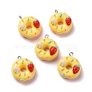 Opaque Resin Pendants, with Platinum Tone Iron Loops, Donut, Yellow, 25x22x13.5mm, Hole: 2mm(RESI-G032-C02)