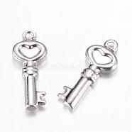 201 Stainless Steel Pendants, Key, Stainless Steel Color, 18.5x7.5x3mm, Hole: 1mm(STAS-G071-11P)