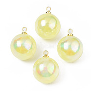 ABS Plastic Imitation Pearl Pendants, with Brass Findings, AB Color Plated, Round, Yellow, 15x12mm, Hole: 1.5mm(PACR-T015-04B)