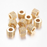Brass Cubic Zirconia Beads, Hexagon, Golden, 8x10mm, Hole: 6.5mm(ZIRC-F001-124G)