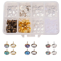 DIY Earring Making, Brass Stud Earring Settings and Glass Cabochons, Plastic Ear Nuts, Mixed Color, 7.5~8x3mm(DIY-SC0005-62-8mm)