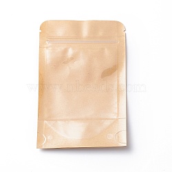 Eco-friendly Biodegradable Kraft Paper Packaging Zip Lock Paper Bag, Stand up Pouch, with Windows, Rectangle, Dark Khaki, 14x9cm(X-CARB-P002-04)