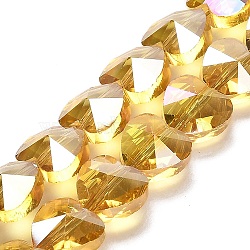 Electroplate Glass Beads Strands, Heart, Faceted, Yellow, 10x10x6mm, Hole: 1.2mm, about 78~80pcs/strand, 28.82~28.94''(73.2~73.5cm)(EGLA-B004-01A-AB01)