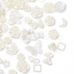 DIY Imitation Pearl Style Jewelry Making Finding Kit, Including Acrylic Bead & Cabochon & Link & Pendants,  Butterfly/Leaf/Flower/Moon/Star Shapes, White, 9~40x11~31x2~12mm, Hole: 1.4~2.7mm, about 1116pcs/500g(SACR-D008-01)