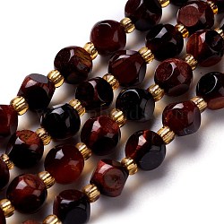 Natural Red Tiger Eye Beads Strand, with Seed Beads, Six Sided Celestial Dice, 8~8.5x8~8.5x8~8.5mm, Hole: 0.5mm, about 40pcs/strand, 16.14''(41cm)(G-M367-18B)