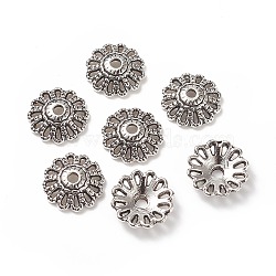 Tibetan Style Bead Caps, Lead Free & Cadmium Free, Flower, Antique Silver, 12x3mm, Hole: 2mm(TIBE-PH0001-21AS-RS)