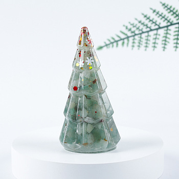 Resin Christmas Tree Display Decoration, with Natural Green Aventurine Chips inside Statues for Home Office Decorations, 45x40x86mm
