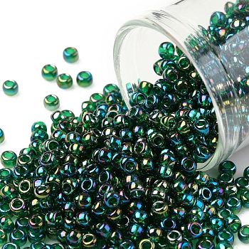 TOHO Round Seed Beads, Japanese Seed Beads, (179) Transparent AB Green Emerald, 8/0, 3mm, Hole: 1mm, about 222pcs/10g