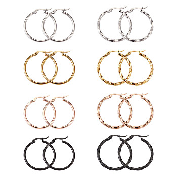 304 Stainless Steel Hoop Earrings, Ring, Mixed Color, 8pairs/set