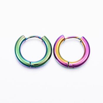 Ion Plating(IP) 304 Stainless Steel Huggie Hoop Earrings, Hypoallergenic Earrings, with 316 Surgical Stainless Steel Pin, Rainbow Color, 9 Gauge, 15x16.5x3mm, Pin: 1mm, Inner Diameter: 10mm