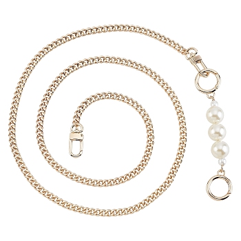 Iron Bag Strap, with ABS Plastic Imitation Pearl Beads, Gate Rings, Swivel Clasps & Curb Chain, Bag Replacement Accessories, Light Gold, 121x0.75x0.2cm