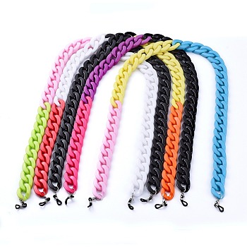 Eyeglasses Chains, Neck Strap for Eyeglasses, with Opaque Acrylic Curb Chains, 304 Stainless Steel Lobster Claw Clasps and Rubber Loop Ends, Mixed Color, 31.1 inch(70.9cm)