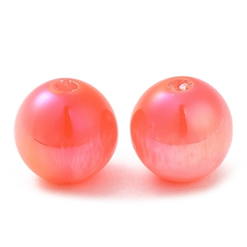 Iridescent Opaque Resin Beads, Candy Beads, Round, Orange Red, 10x9.5mm, Hole: 1.8mm