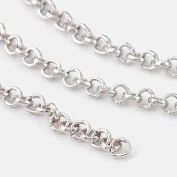 Iron Rolo Chains, Belcher Chain, with Spool, Unwelded, Lead Free, Platinum, 2x1mm, about 328.08 Feet(100m)/roll
