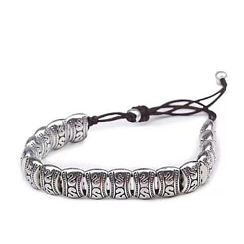 Alloy Bead Braided Bead Bracelets, Adjustable Nylon Cord Cord Bracelets for Women, Antique Silver, 7-1/8 inch(18cm)