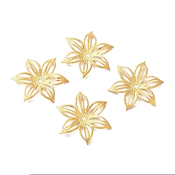 Iron Beads Caps, Etched Metal Embellishments, 6-Petal, Flower, Golden, 36x33x3mm, Hole: 2mm