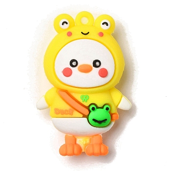 Duck with Frog PVC Plastic Cartoon Big Pendants, for DIY Keychain Making, Yellow, 54x35x17mm, Hole: 3.5mm