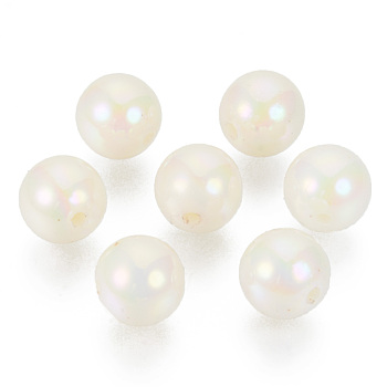 Acrylic Imitation Pearl Beads, AB Color Plated, Round, Creamy White, 15.5x15mm, Hole: 2.5mm