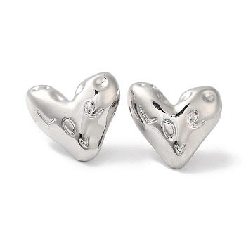 Rack Plating Brass Heart Stud Earrings, Cadmium Free & Lead Free, Platinum, 19.5x21.5mm