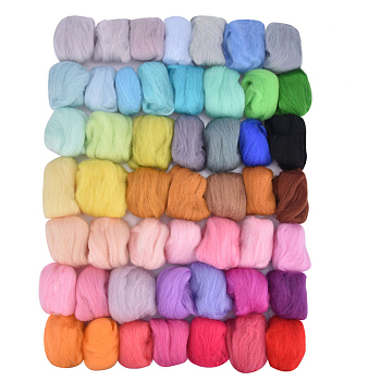 Needle Felting Wool, Fibre Wool Roving for DIY Craft Materials, Needle Felt Roving for Spinning Blending Custom Colors, Mixed Color, about 3.3g/bag, 1 bag/color, 50 bags/set
