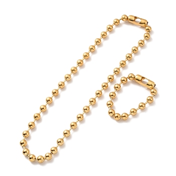 Vacuum Plating 304 Stainless Steel Ball Chain Necklace & Bracelet Set, Jewelry Set with Ball Chain Connecter Clasp for Women, Golden, 8-5/8 inch(22~61.8cm), Beads: 10mm