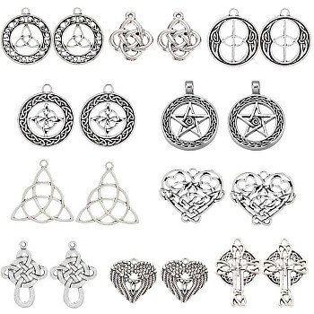 DIY 20Pcs 10 Style Tibetan Style Alloy Pendants,Trinity Knot/Triquetra & Heart & Cross, Antique Silver, 27~39x22~31x1.5~2mm, Hole: 2mm, 2pcs/style