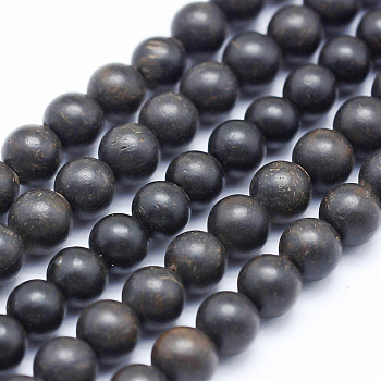 Natural Ebony Wood Beads Strands, Round, Dyed, 4mm, Hole: 1mm, about 98pcs/strand, 15.55 inch(39.5cm)