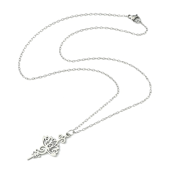 304 Stainless Steel Lotus Pendants Necklaces, Cable Chains Necklaces for Women, Stainless Steel Color, 17.72 inch(45cm)