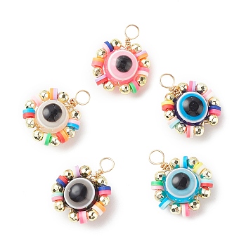 Copper Wire Wrapped Evil Eye Plastic Pendants, with Polymer Clay and Electroplate Non-magnetic Synthetic Hematite Beads
, Mixed Color, 26x20x12mm, Hole: 4.5mm