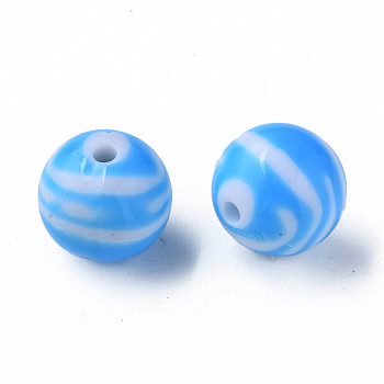 Opaque Striped Acrylic Beads, Round, Deep Sky Blue, 19mm, Hole: 3mm, about 112pcs/500g