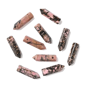 Natural Rhodonite Pointed Pendants, Faceted, Bullet, 30~33x8~9mm, Hole: 1.4~1.6mm