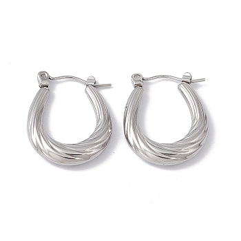 304 Stainless Steel Twist Teardrop Hoop Earrings for Women, Stainless Steel Color, 22.5x18.5x4mm, Pin: 0.7mm