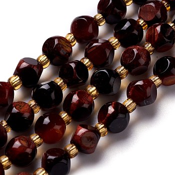 Natural Red Tiger Eye Beads Strand, with Seed Beads, Six Sided Celestial Dice, 8~8.5x8~8.5x8~8.5mm, Hole: 0.5mm, about 40pcs/strand, 16.14''(41cm)