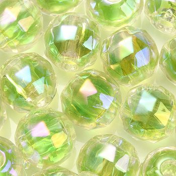 UV Plating Transparent Acrylic European Beads, Large Hole Beads, Round, Lawn Green, 13.5x13mm, Hole: 4mm