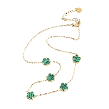 Golden 304 Stainless Steel Necklace, Resin Flower Necklaces, Green, 15.67~15.87 inch(39.8~40.3cm)