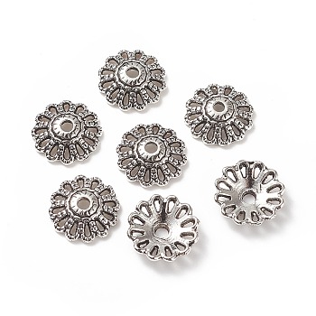 Tibetan Style Bead Caps, Lead Free & Cadmium Free, Flower, Antique Silver, 12x3mm, Hole: 2mm