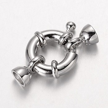Brass Spring Ring Clasps, Cadmium Free & Nickel Free & Lead Free, Platinum, 15x5mm, Hole: 4.5mm