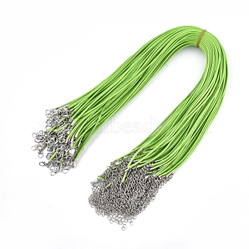 Waxed Cord Necklace Making, with Zinc Alloy Lobster Clasps, Platinum, Lime, 17.8 inch~18 inch(45.5~46cm), 2mm(X-NCOR-T001-18)