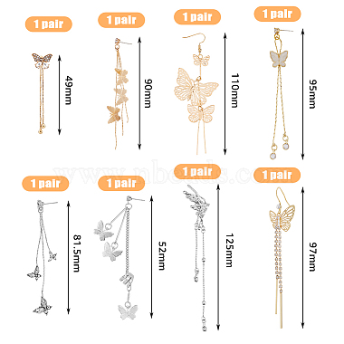 Fibloom 8 пара 8 стильных серьги-подвески с кристаллами и стразами и прозрачным кубическим цирконием в виде бабочки(EJEW-FI0001-38)-2